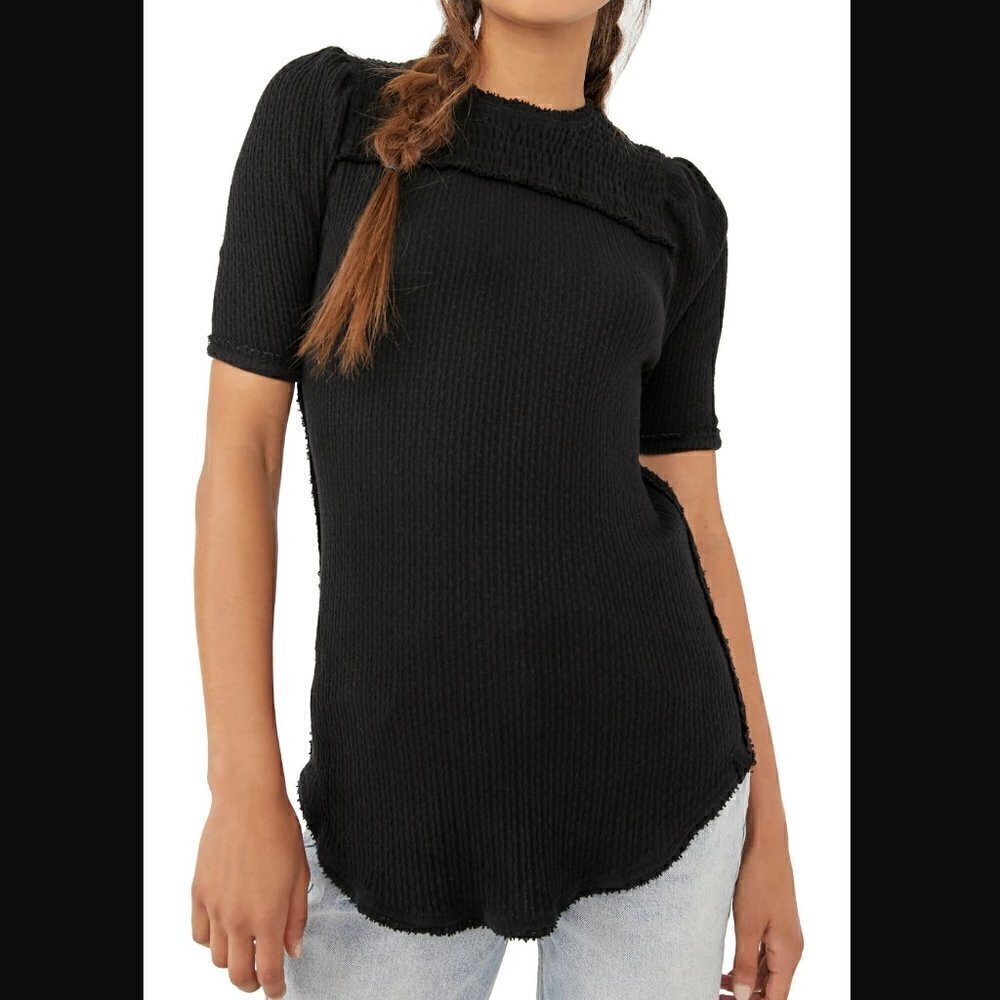 NWT FREE PEOPLE Care Red Delicious Black Short SleeveTop XS